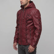 Men's Burgundy Hooded Leather Jacket — Bretherton