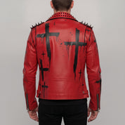 Men's Red Leather Biker Jacket — Norwich