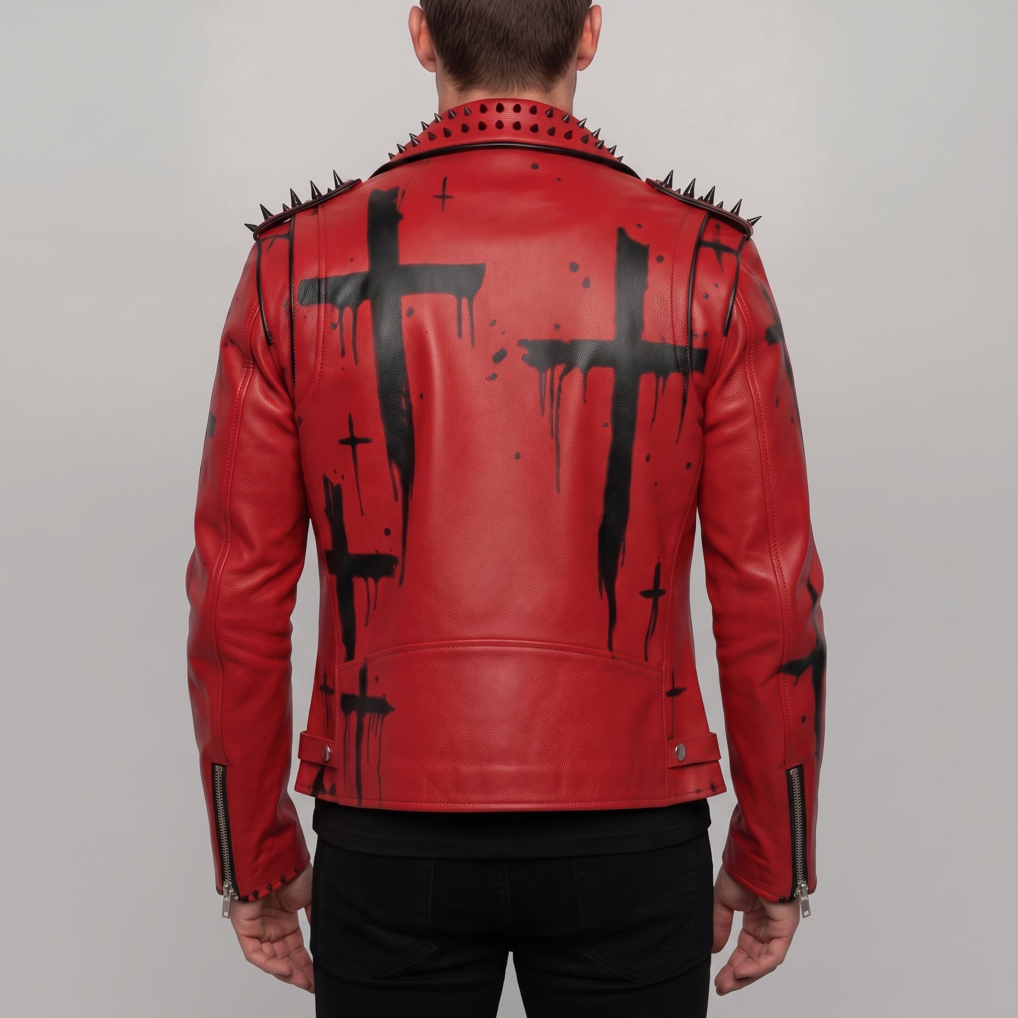 Men's Red Leather Biker Jacket — Norwich