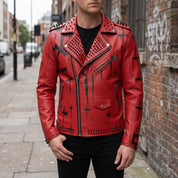 Men's Red Leather Biker Jacket — Norwich