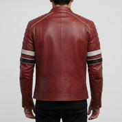 Men's Red Leather Biker Jacket with Stripes — Pendleton