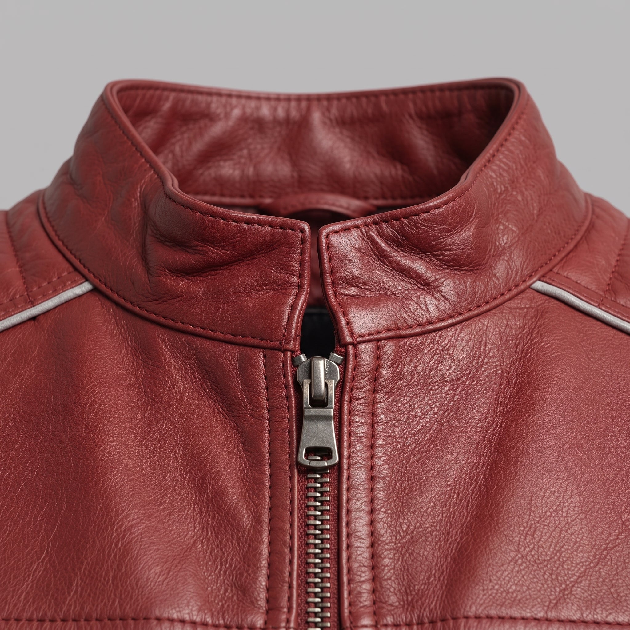 Men's Red Leather Biker Jacket with Stripes — Pendleton