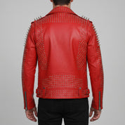 Men's Red Studded Leather Biker Jacket — Burbidge