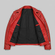 Men's Red Studded Leather Biker Jacket — Burbidge