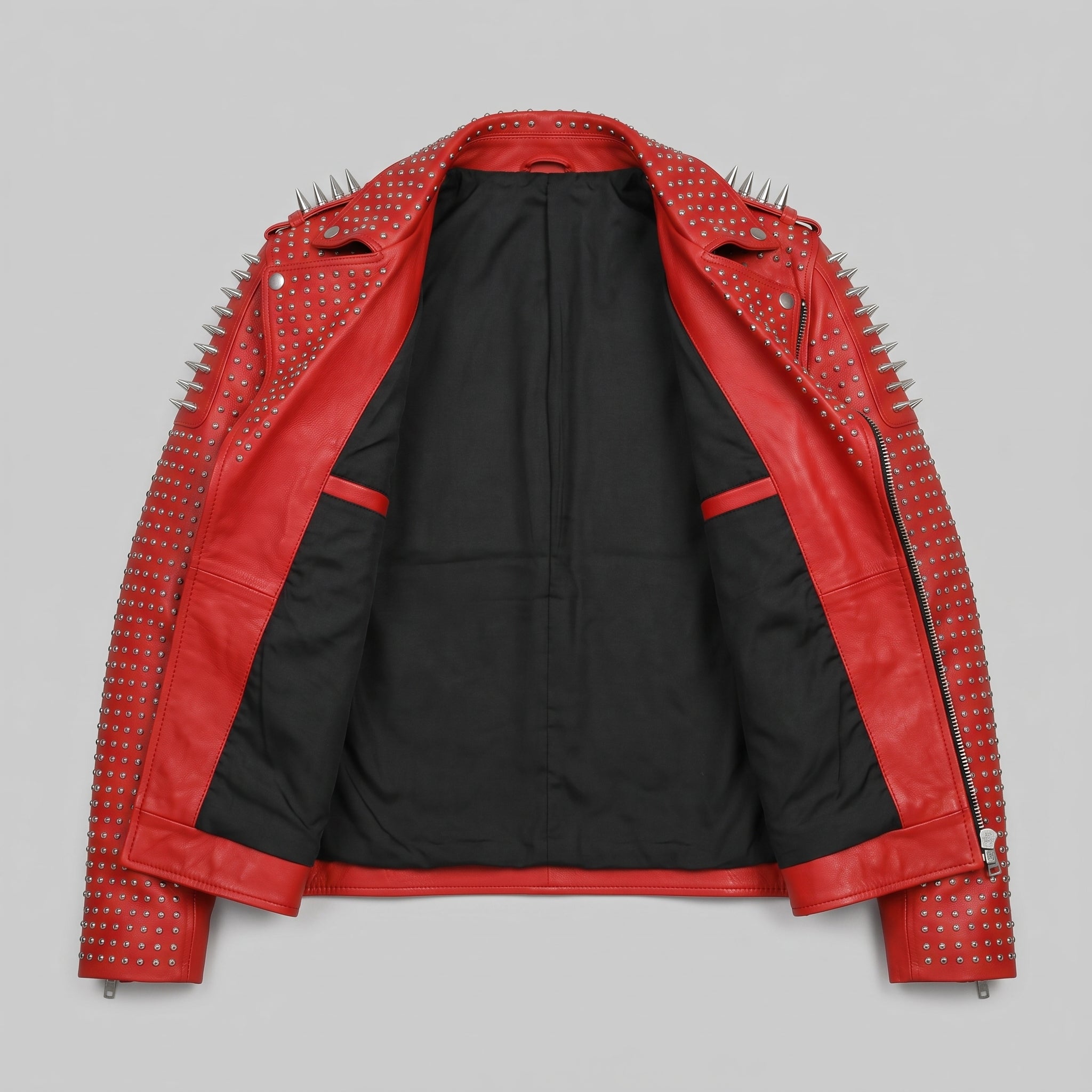 Men's Red Studded Leather Biker Jacket — Burbidge