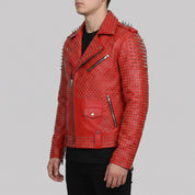 Men's Red Studded Leather Biker Jacket — Burbidge