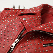 Men's Red Studded Leather Biker Jacket — Burbidge