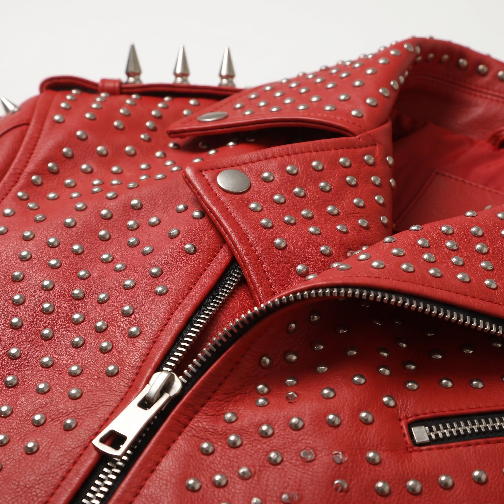 Men's Red Studded Leather Biker Jacket — Burbidge