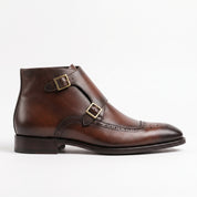 Men's Reddish-Brown and Brown Cap-Toe Leather Double Monk Strap Chukka Boots — Marchington