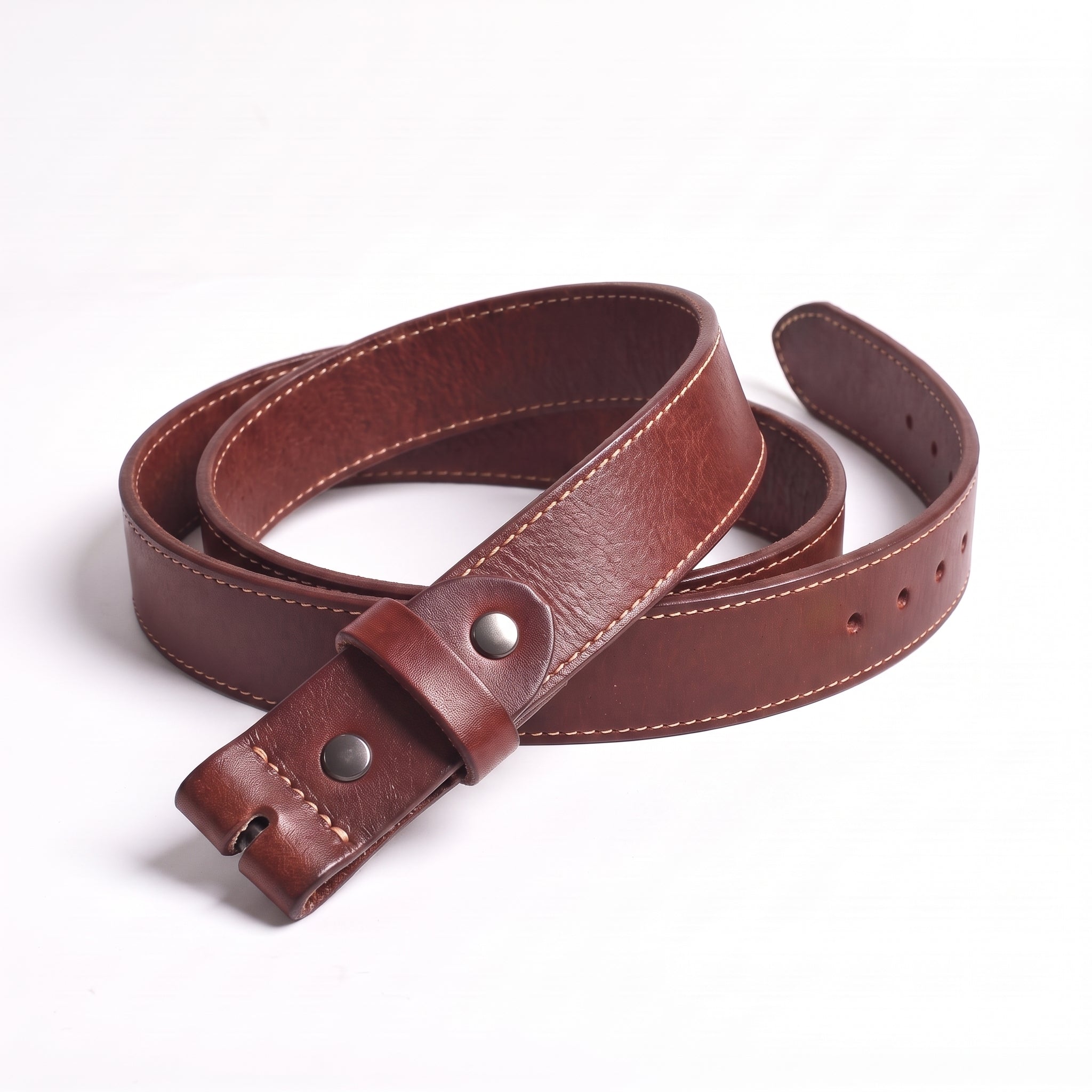 Men's Brown Contrast Stitch Leather Belt Strap — Brentwood