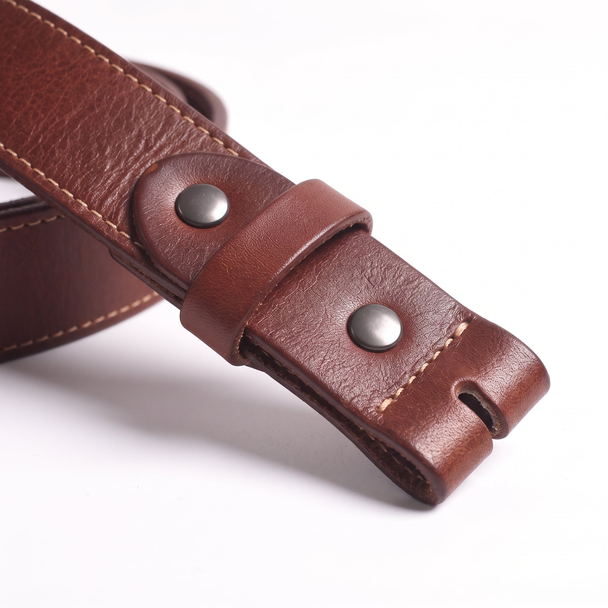 Men's Brown Contrast Stitch Leather Belt Strap — Brentwood