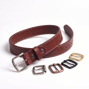 Men's Brown Contrast Stitch Leather Belt Strap — Brentwood