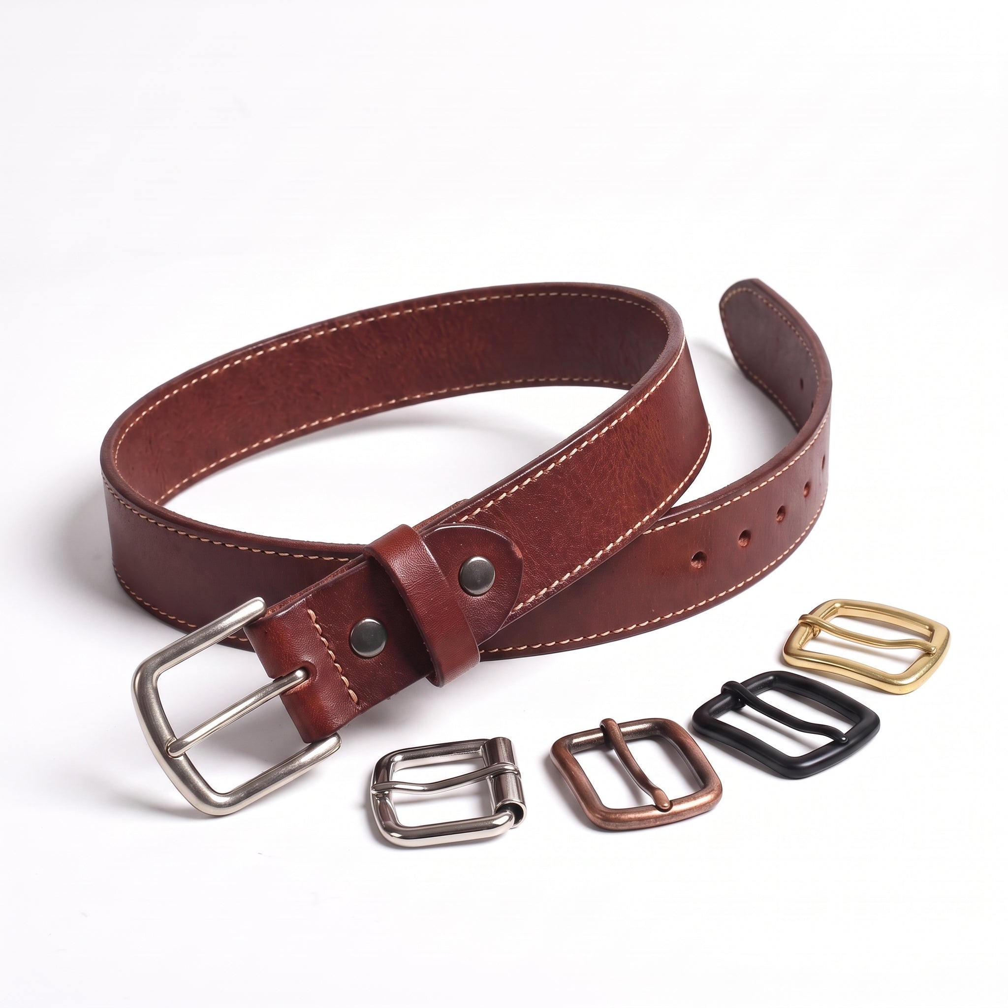Men's Brown Contrast Stitch Leather Belt Strap — Brentwood