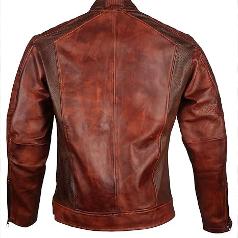 Mens Retro Cafe Racer Biker Distressed Browm Motorcycle Leather Jacket