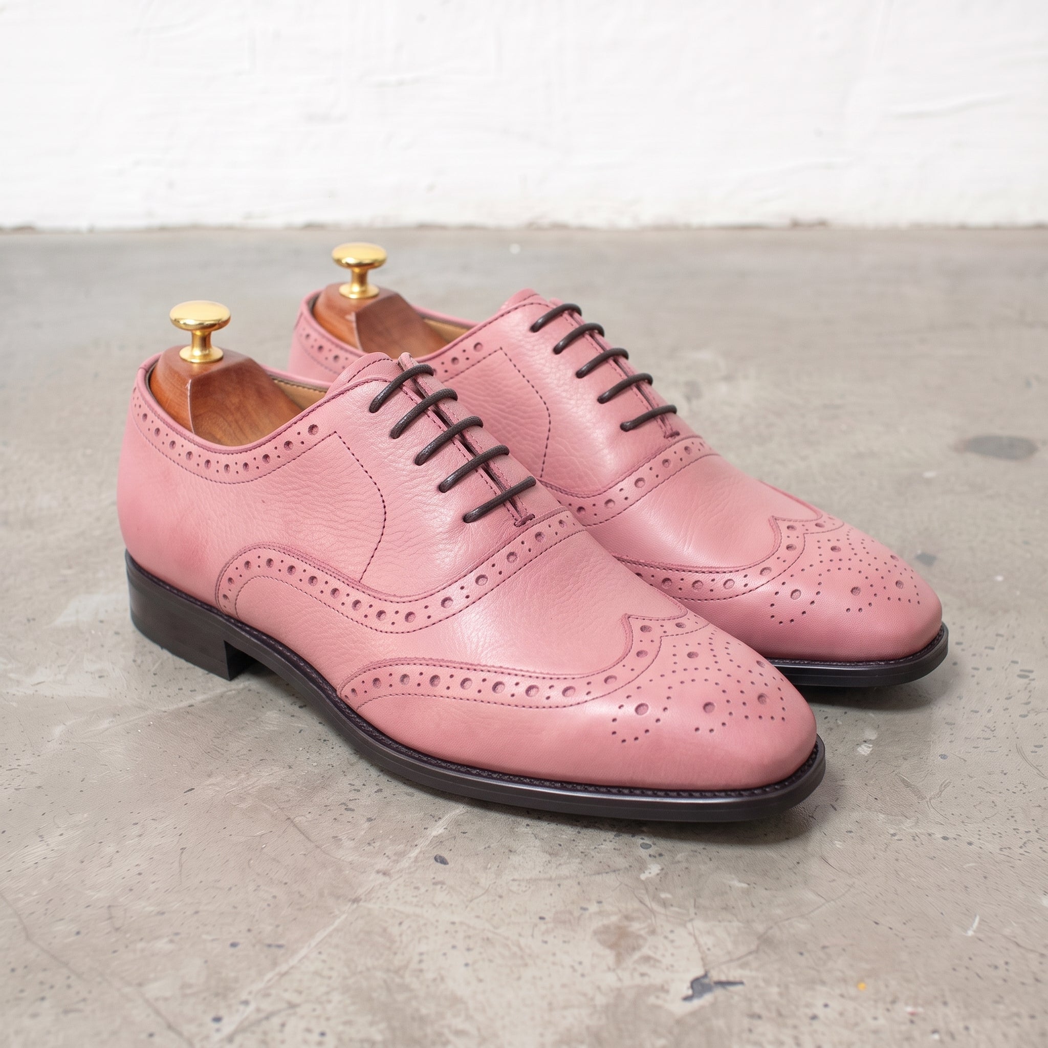 Men's Rose Pink Wingtip Leather Brogues — Cranmore