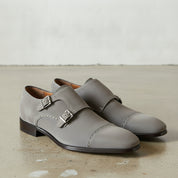 Men's Light Gray Cap-Toe Suede Double Monk Strap Shoes — Awbridge