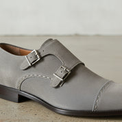 Men's Light Gray Cap-Toe Suede Double Monk Strap Shoes — Awbridge