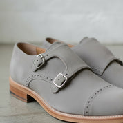 Men's Royal Light Gray Cap-Toe Suede Double Monk Strap Shoes — Newmarket
