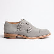 Men's Royal Light Gray Cap-Toe Suede Double Monk Strap Shoes — Newmarket