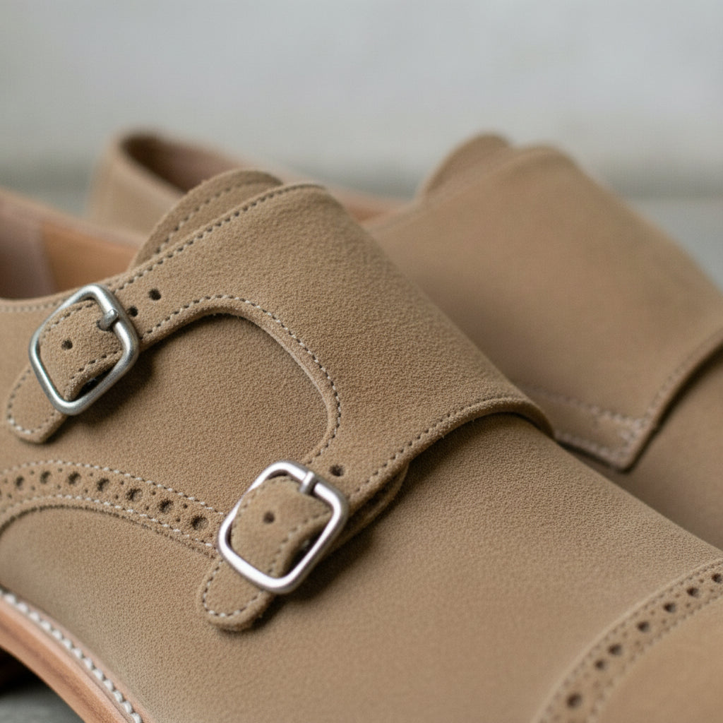 Men's Royal Tan Cap-Toe Suede Double Monk Strap Shoes — Newmarket