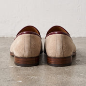 Men's Beige and Green Apron-Toe Suede Loafers — Abbingfield