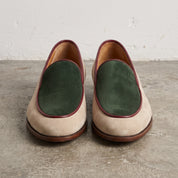 Men's Beige and Green Apron-Toe Suede Loafers — Abbingfield