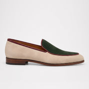 Men's Beige and Green Apron-Toe Suede Loafers — Abbingfield