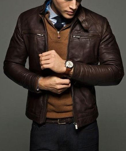 Mens Slim Fit Leather Jackets, Men Brown Leather Jacket, Leather Jacket