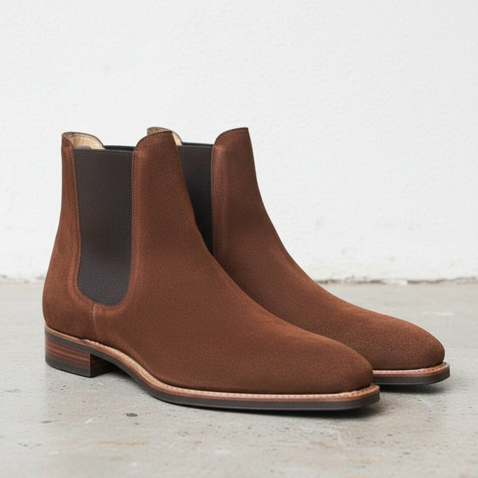 Men's Square toe Suede Chelsea boots, elegant casual Suede Chelsea Boot - 3-4-right-view