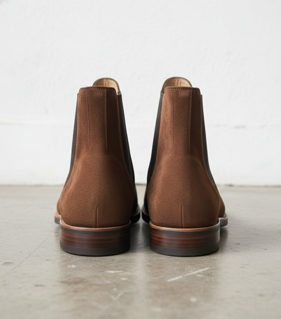 Men's Square toe Suede Chelsea boots, elegant casual Suede Chelsea Boot - back-view