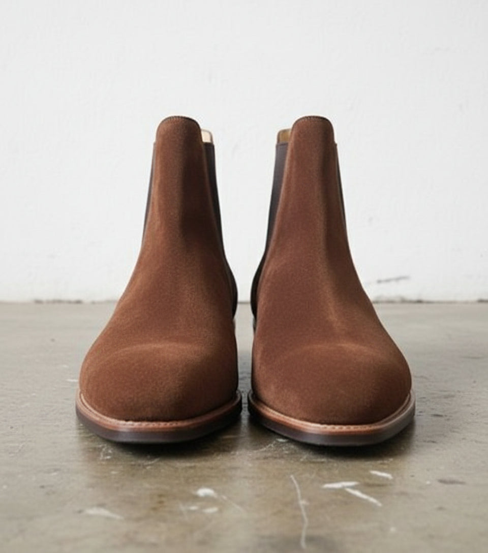 Men's Square toe Suede Chelsea boots, elegant casual Suede Chelsea Boot - front-view