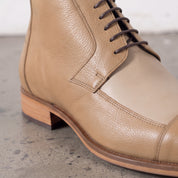 Men's Tan and Beige Cap-Toe Leather Derby Boots — Fulton