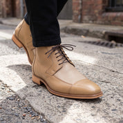 Men's Tan and Beige Cap-Toe Leather Derby Boots — Fulton