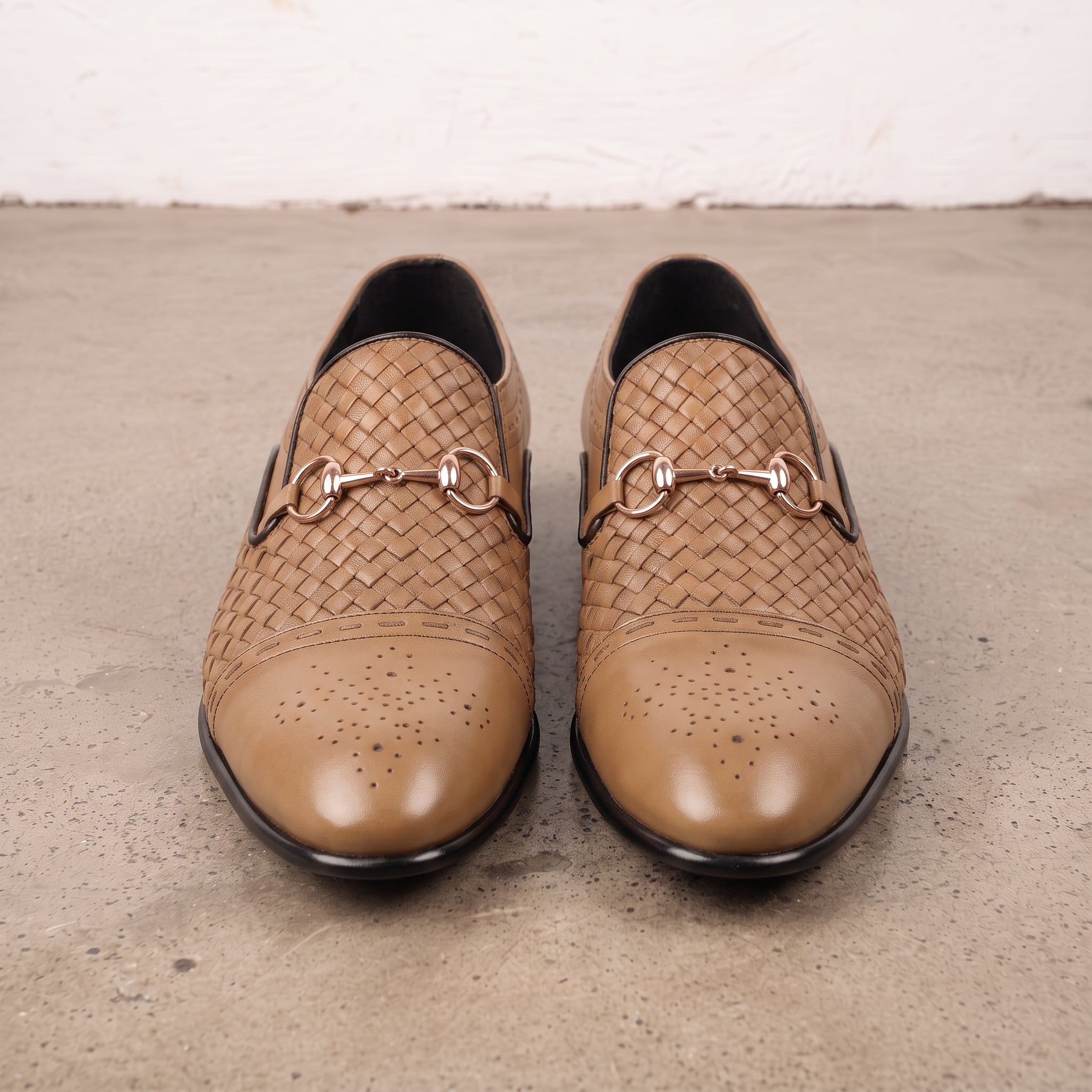 Men's Tan Cap-Toe Leather Bit Loafers — Hodson