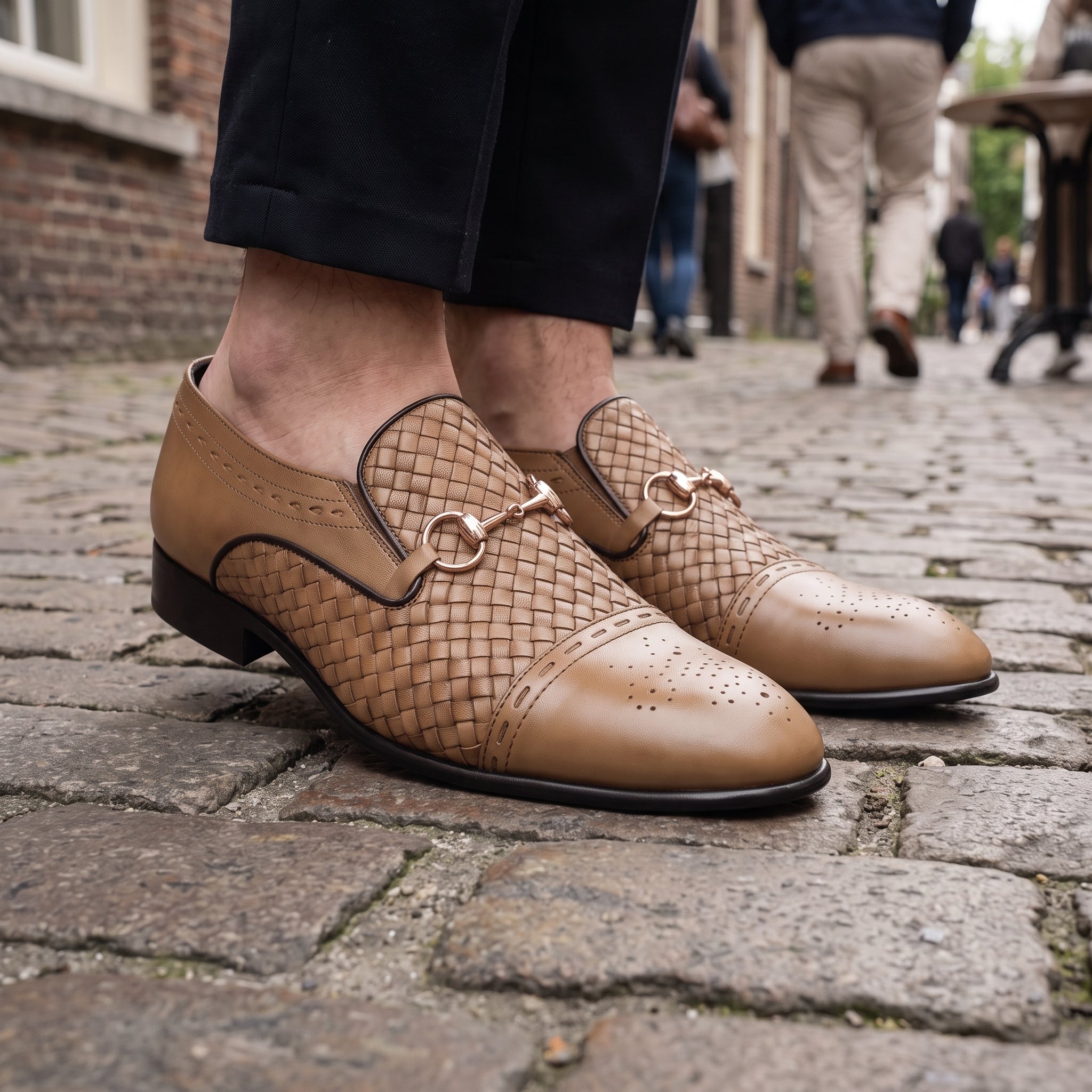 Men's Tan Cap-Toe Leather Bit Loafers — Hodson