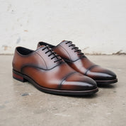 Men's Brown and Black Cap-Toe Leather Oxfords — Heswall