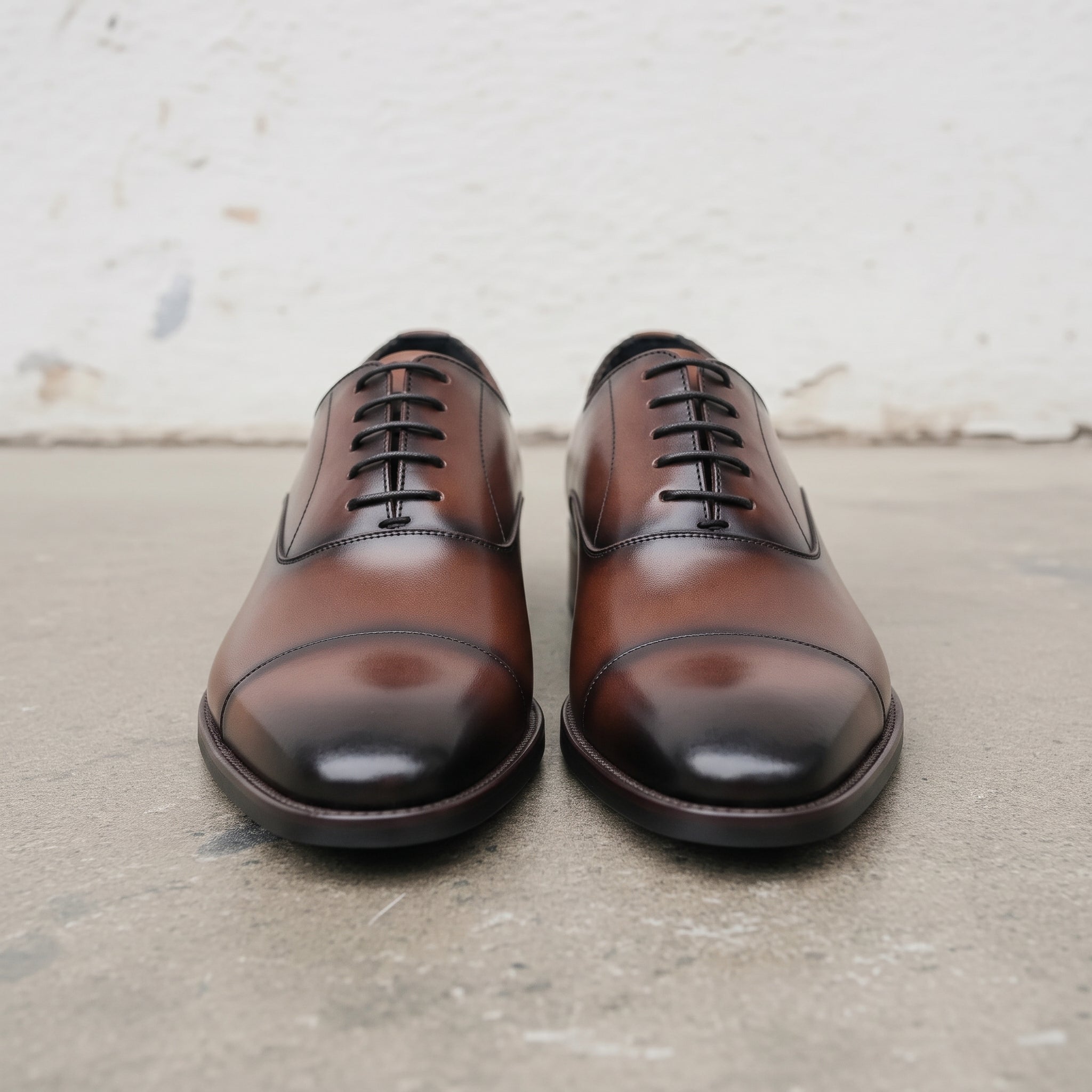 Men's Brown and Black Cap-Toe Leather Oxfords — Heswall