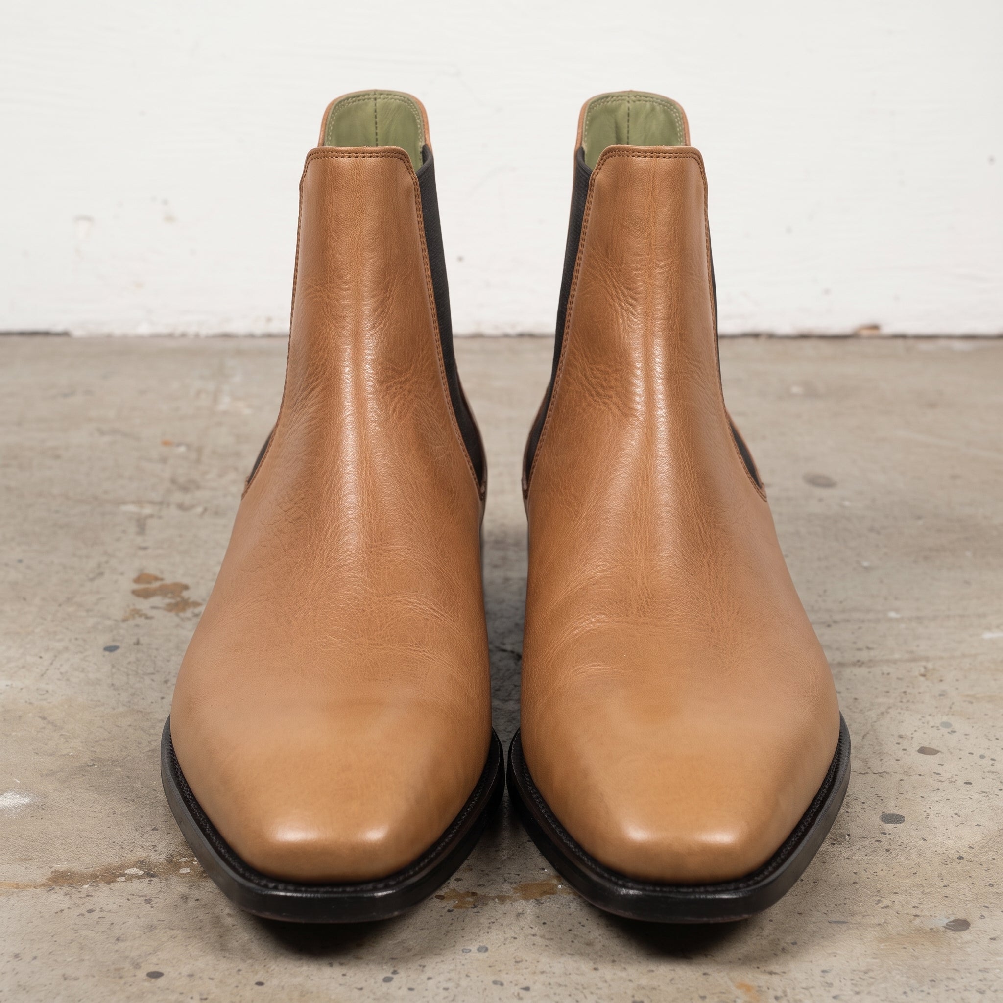 Men's Tan and Black Plain-Toe Leather Chelsea Boots — Clawton