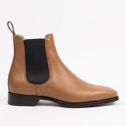 Men's Tan and Black Plain-Toe Leather Chelsea Boots — Clawton