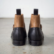 Men's Tan and Black Two-Tone Pebbled Leather Plain-Toe Lace-Up Ankle Boots — Alston