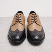 Men's Tan and Black Wingtip Leather Brogue Derbys — Castley