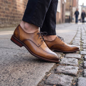 Men's Tan and Brown Apron-Toe Leather Derbys — Seymour