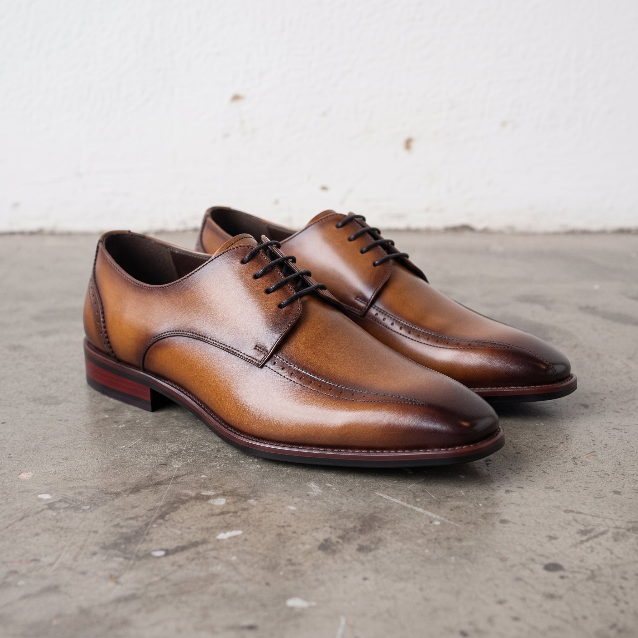 Men's Tan and Brown Apron-Toe Leather Derbys — Seymour