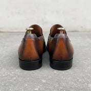 Men's Tan and Brown Apron-Toe Leather Penny Loafers — Curtis