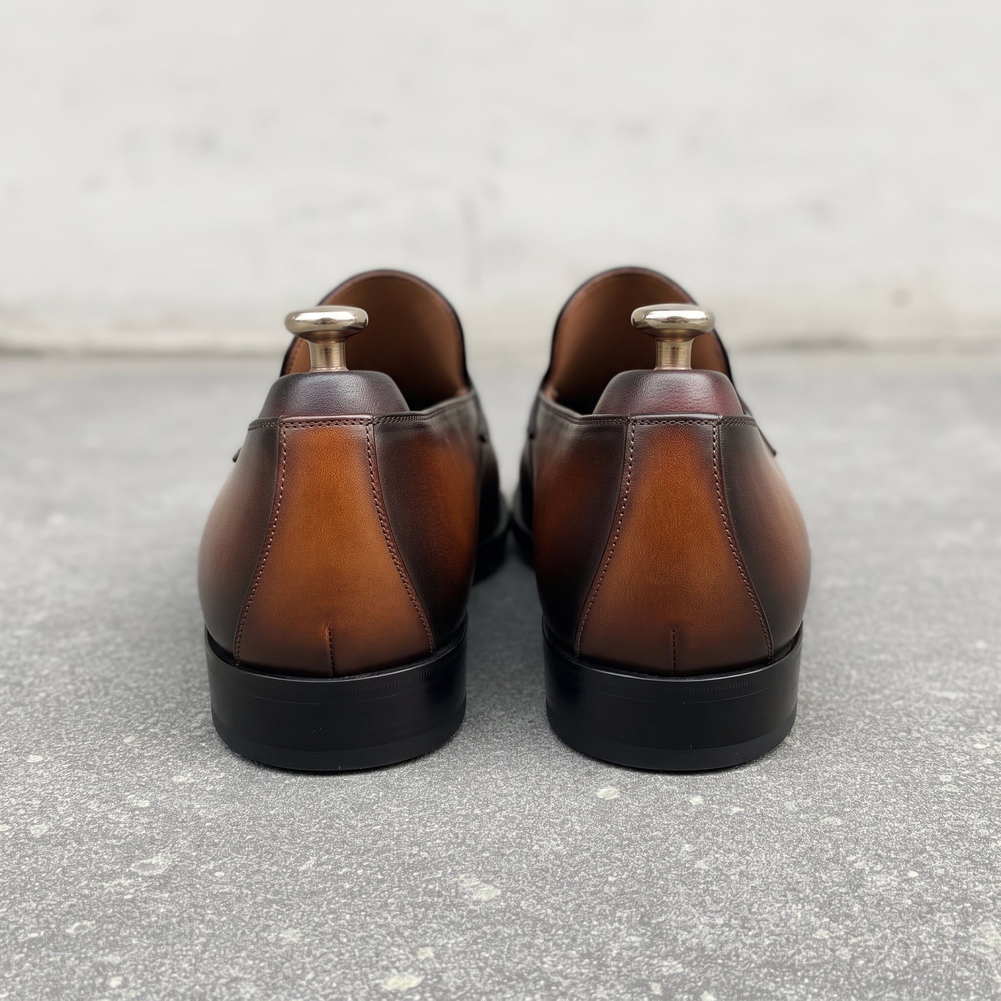 Men's Tan and Brown Apron-Toe Leather Penny Loafers — Curtis
