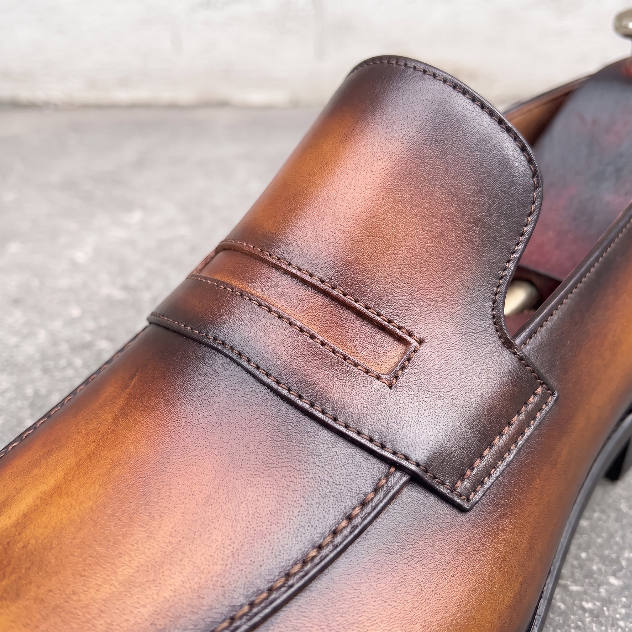 Men's Tan and Brown Apron-Toe Leather Penny Loafers — Curtis