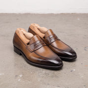 Men's Tan and Brown Apron-Toe Leather Penny Loafers — Phillipson