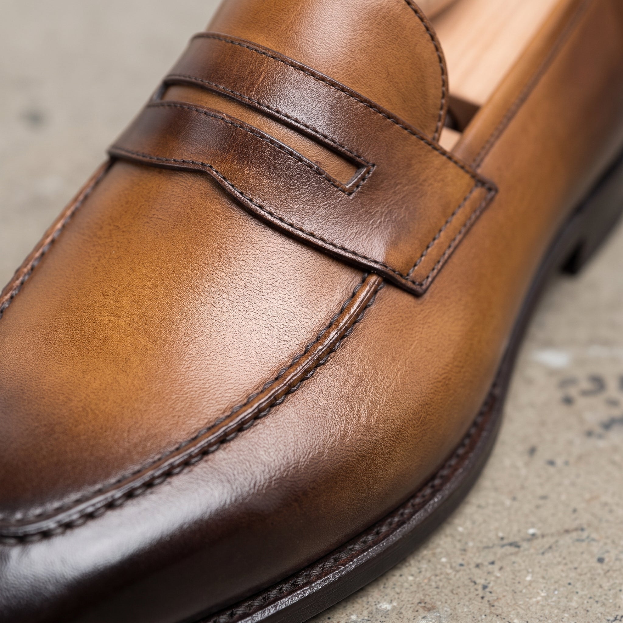 Men's Tan and Brown Apron-Toe Leather Penny Loafers — Phillipson