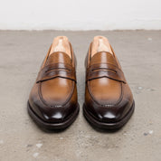 Men's Tan and Brown Apron-Toe Leather Penny Loafers — Phillipson
