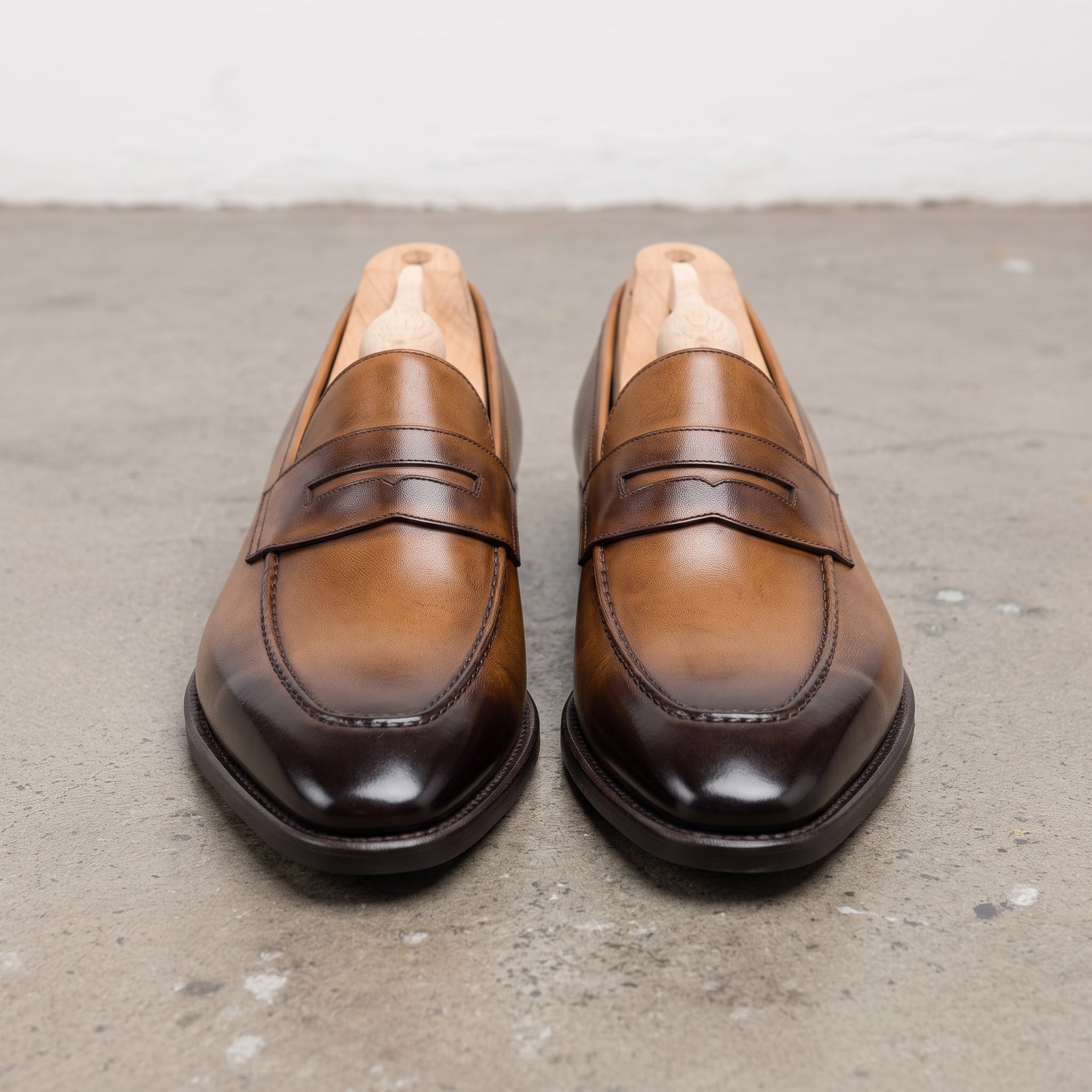 Men's Tan and Brown Apron-Toe Leather Penny Loafers — Phillipson